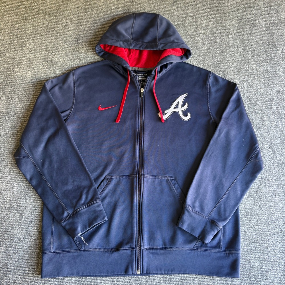 Nike Atlanta Braves Therma-FIT Full Zip Hoodie Mens Large Navy Blue MLB Baseball
